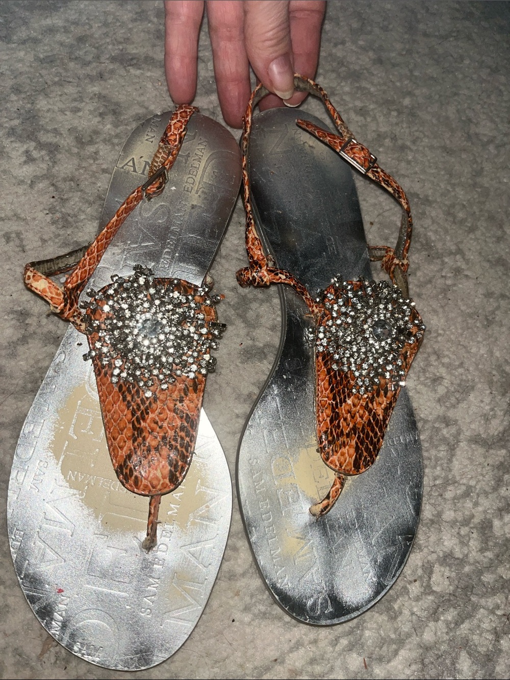 Sam and Libby orange snake skin with bling sandals